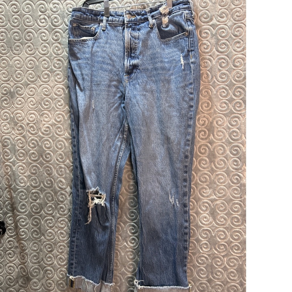 Free Assembly Womens Denim Jeans Size 12 Distressed Ripped Raw Hem‎ Blue